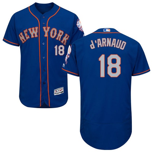Mets #18 Travis d'Arnaud Blue(Grey NO.) Flexbase Authentic Collection Stitched MLB Jersey - Click Image to Close